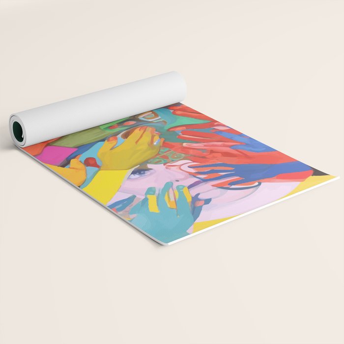 A Hand Is All We Need, Abstract Human Face Community, Humanity People Colorful Concept Positivity Yoga Mat Gallery Image 2