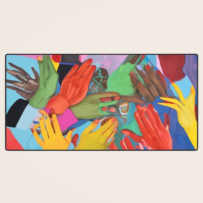 A Hand Is All We Need, Abstract Human Face Community, Humanity People Colorful Concept Positivity Desk Mat Gallery Image 3