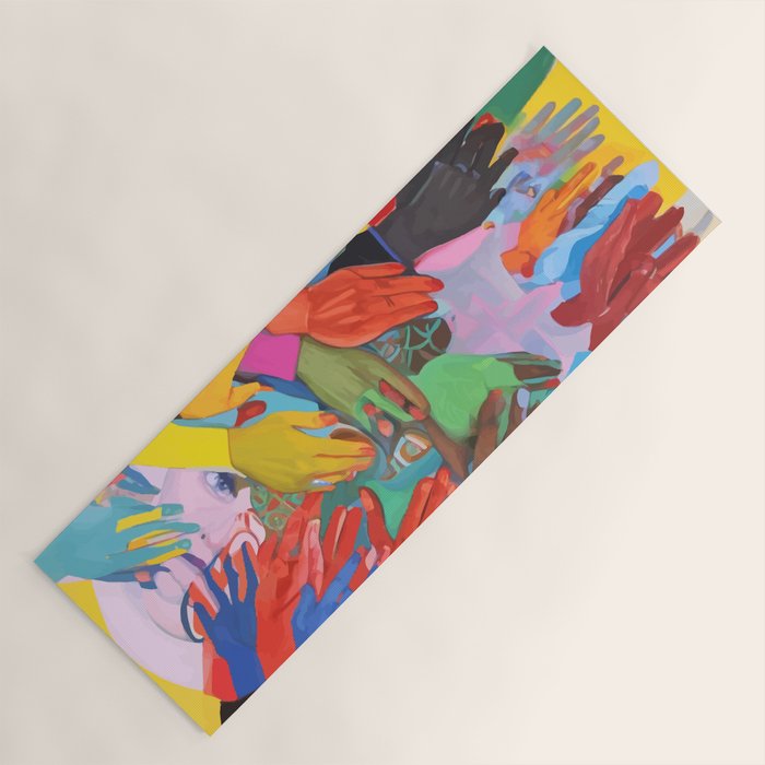 A Hand Is All We Need, Abstract Human Face Community, Humanity People Colorful Concept Positivity Yoga Mat Gallery Image 1
