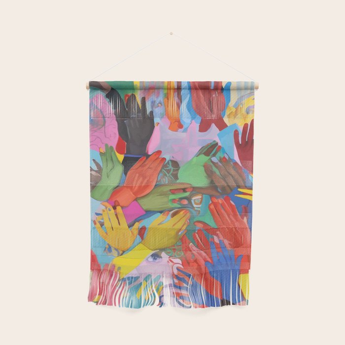 A Hand Is All We Need, Abstract Human Face Community, Humanity People Colorful Concept Positivity Wall Hanging Gallery Image 1