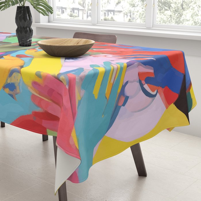 A Hand Is All We Need, Abstract Human Face Community, Humanity People Colorful Concept Positivity Tablecloth Gallery Image 3
