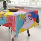 A Hand Is All We Need, Abstract Human Face Community, Humanity People Colorful Concept Positivity Tablecloth Gallery Image 3
