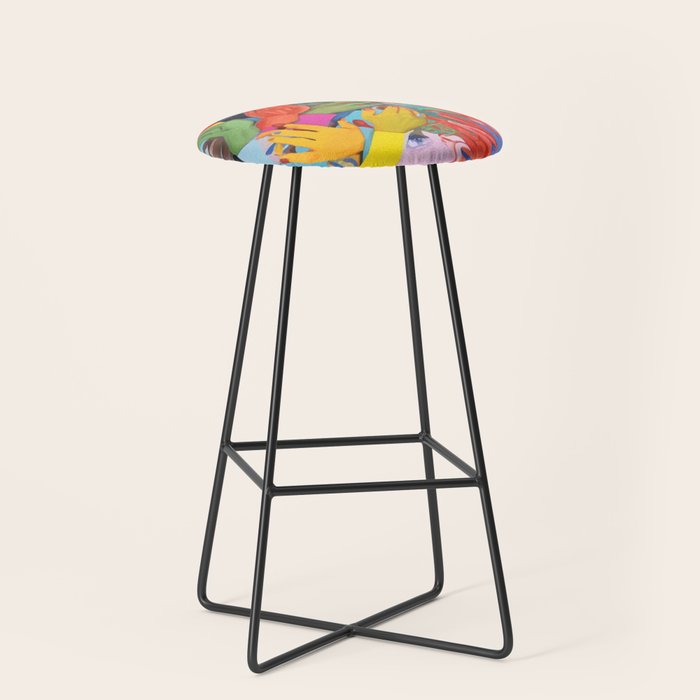 A Hand Is All We Need, Abstract Human Face Community, Humanity People Colorful Concept Positivity Stool Gallery Image 1