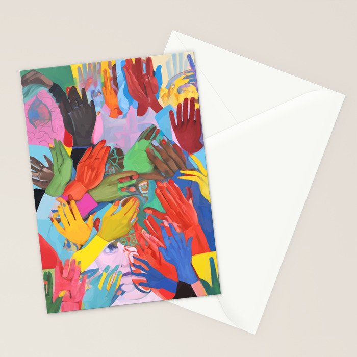 A Hand Is All We Need, Abstract Human Face Community, Humanity People Colorful Concept Positivity Stationery Card Gallery Image 2