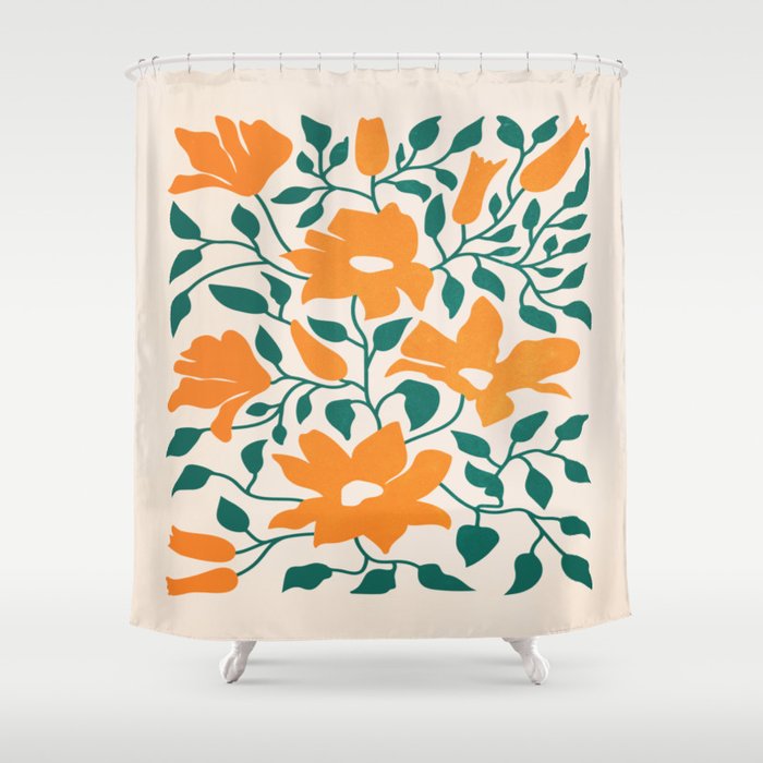 Tangerine & Pine: Matisse Flowers & Leaves Shower Curtain Gallery Image 1