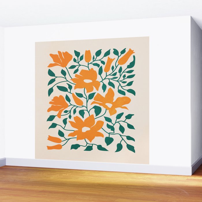 Tangerine & Pine: Matisse Flowers & Leaves Wall Mural Gallery Image 2