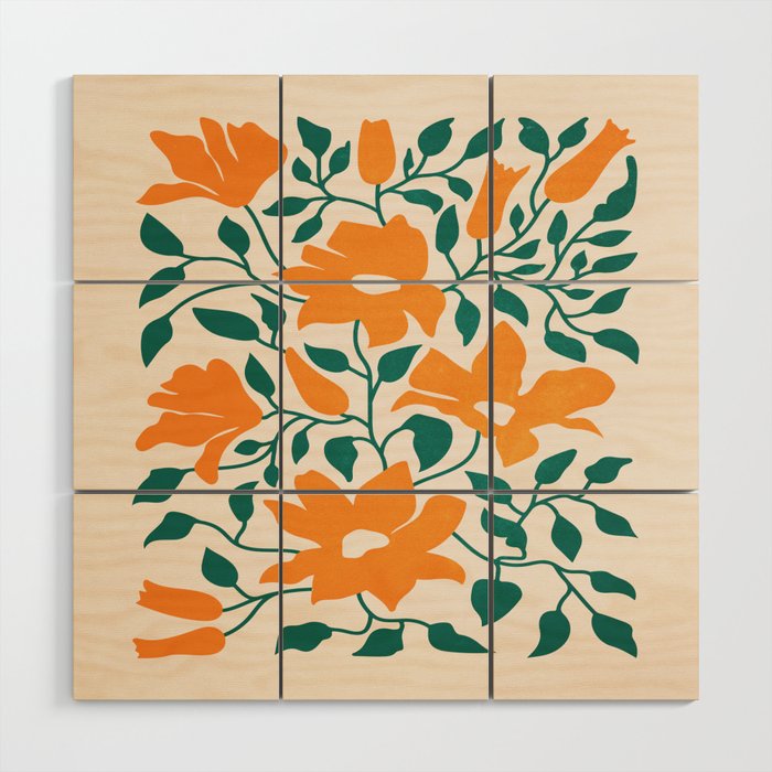 Tangerine & Pine: Matisse Flowers & Leaves Wood Wall Art Gallery Image 1