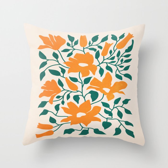 Tangerine & Pine: Matisse Flowers & Leaves Throw Pillow Gallery Image 6