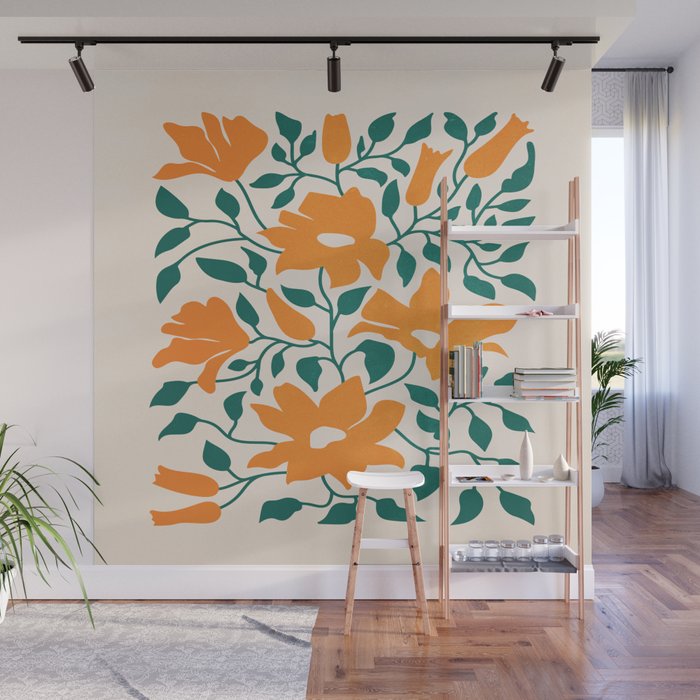 Tangerine & Pine: Matisse Flowers & Leaves Wall Mural Gallery Image 1