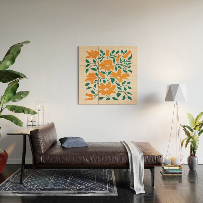 Tangerine & Pine: Matisse Flowers & Leaves Wood Wall Art Gallery Image 2