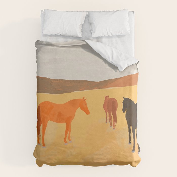 Horses in the Golden Field Duvet Cover Gallery Image 1