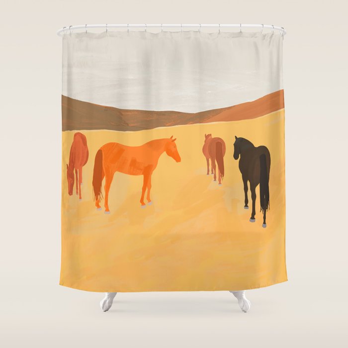 Horses in the Golden Field Shower Curtain Gallery Image 1