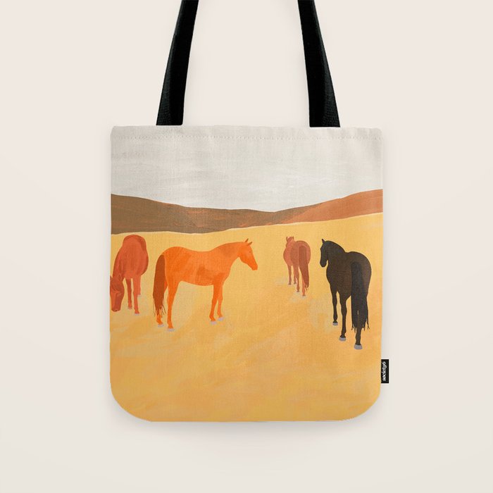 Horses in the Golden Field Tote Bag Gallery Image 1