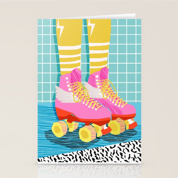 The Right Stuff - retro throwback 80s style rollerskates skating rink trendy 1980's Stationery Card Gallery Image 1
