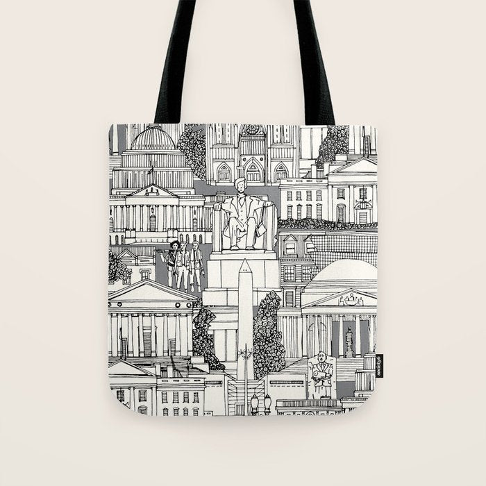 Washington DC toile gray Tote Bag Gallery Image 1