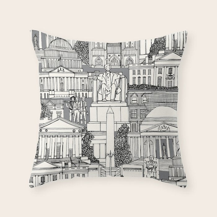 Washington DC toile gray Throw Pillow Gallery Image 6