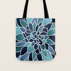 Festive, Flower Bloom, Navy Blue and Teal Tote Bag Gallery Image 1