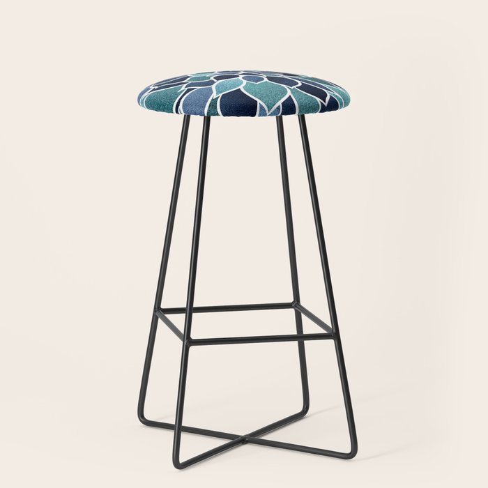 Festive, Flower Bloom, Navy Blue and Teal Stool Gallery Image 1