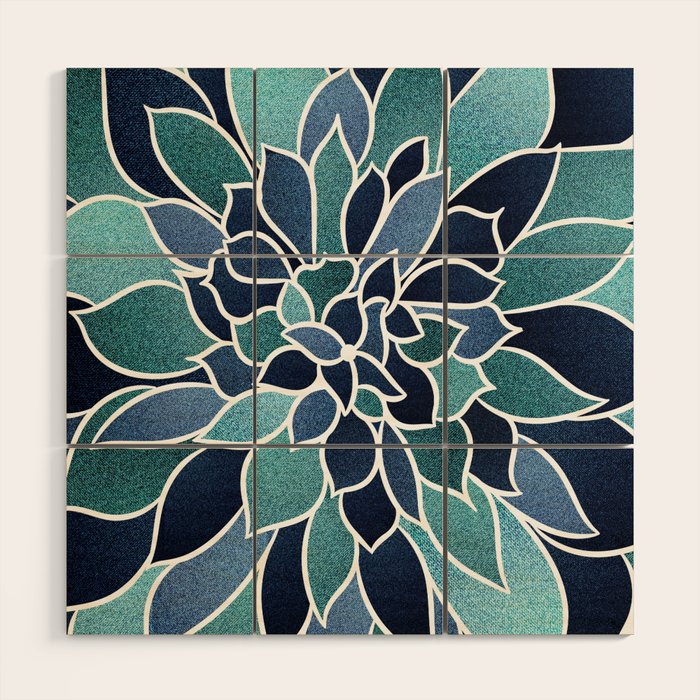 Festive, Flower Bloom, Navy Blue and Teal Wood Wall Art Gallery Image 1