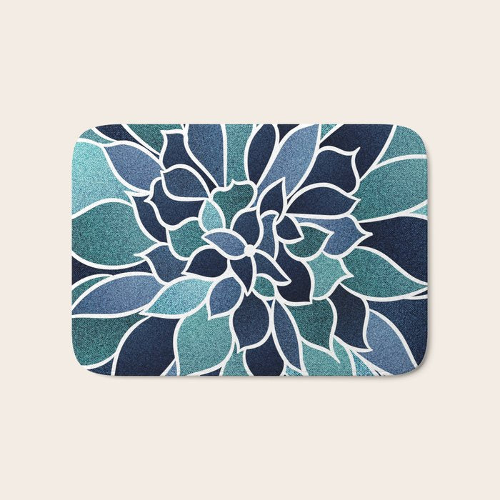 Festive, Flower Bloom, Navy Blue and Teal Bath Mat Gallery Image 1