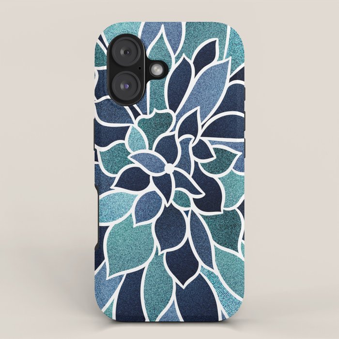 Festive, Flower Bloom, Navy Blue and Teal iPhone Case Gallery Image 1