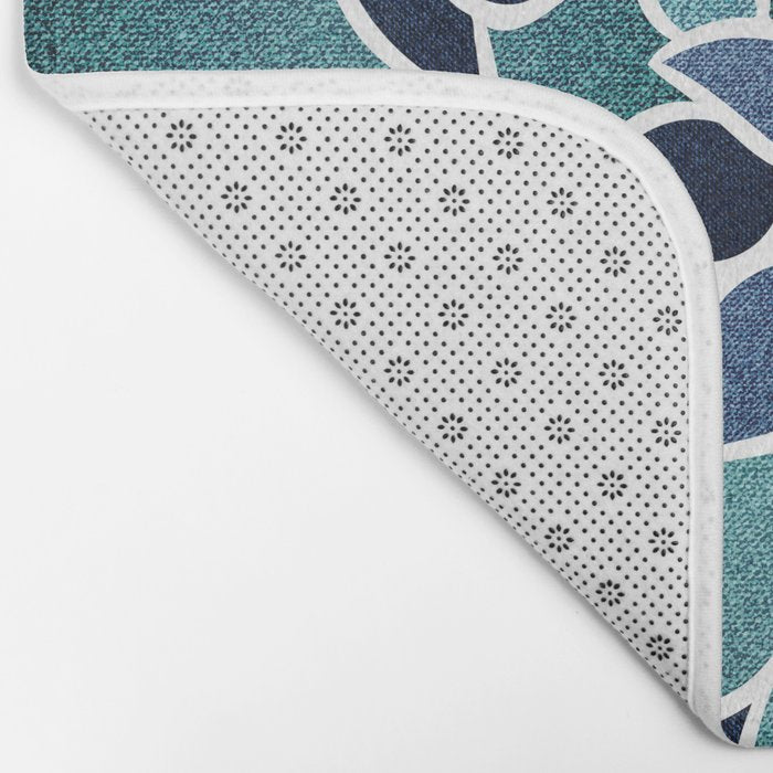 Festive, Flower Bloom, Navy Blue and Teal Bath Mat Gallery Image 2