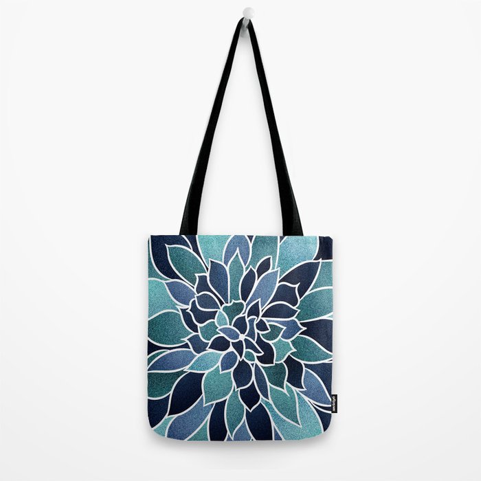 Festive, Flower Bloom, Navy Blue and Teal Tote Bag Gallery Image 2