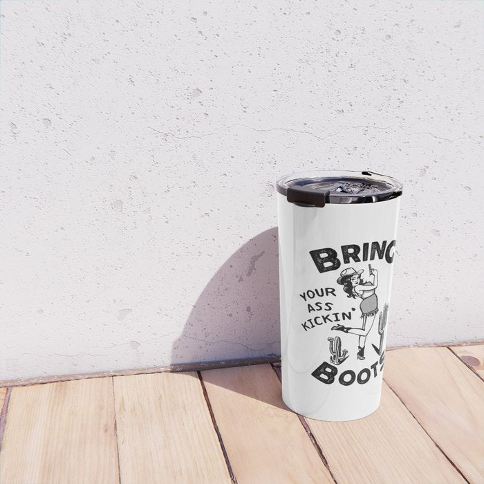 Bring Your Ass Kicking Boots! Cool Retro Cowgirl Gift Idea For Women Travel Mug Gallery Image 4