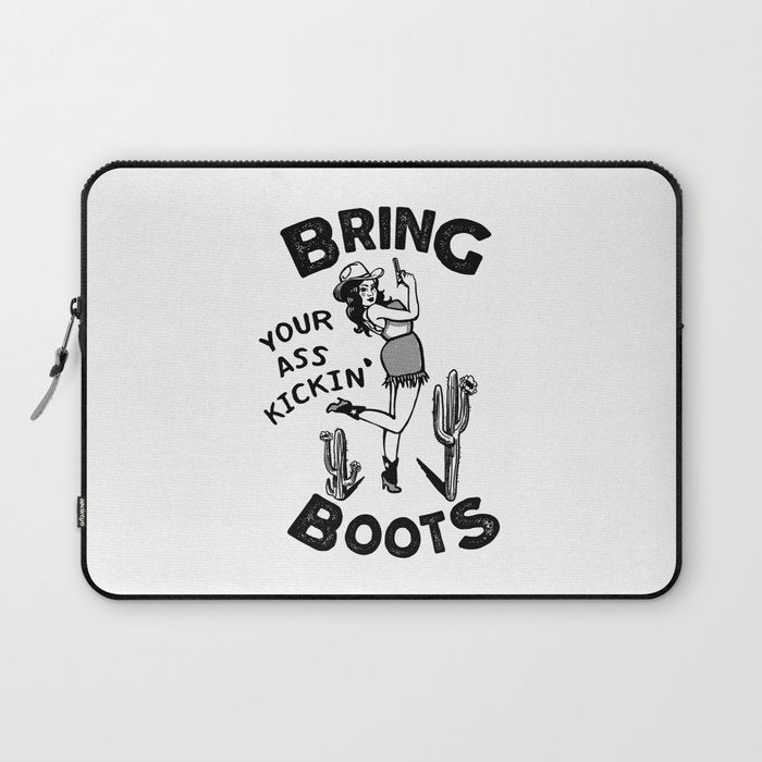Bring Your Ass Kicking Boots! Cool Retro Cowgirl Gift Idea For Women Laptop Sleeve Gallery Image 1