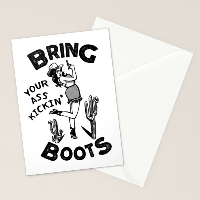 Bring Your Ass Kicking Boots! Cool Retro Cowgirl Gift Idea For Women Stationery Card Gallery Image 2