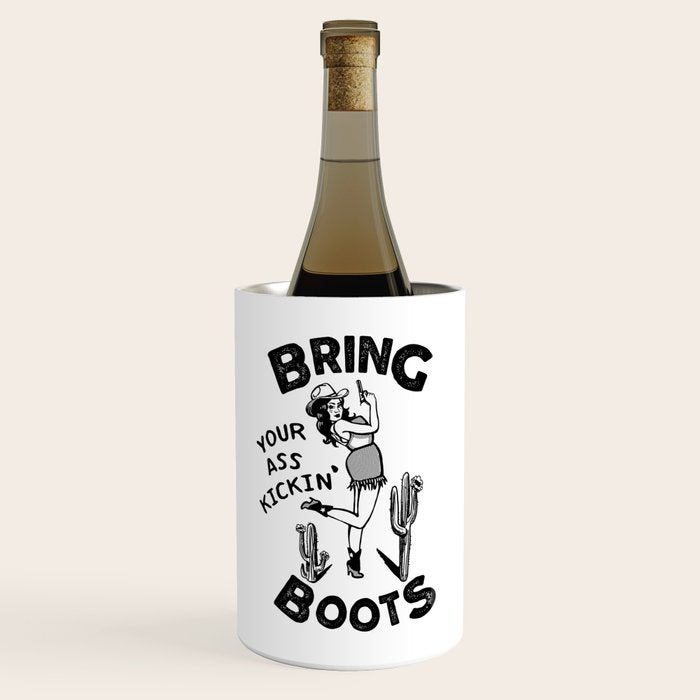 Bring Your Ass Kicking Boots! Cool Retro Cowgirl Gift Idea For Women Wine Chiller Gallery Image 1