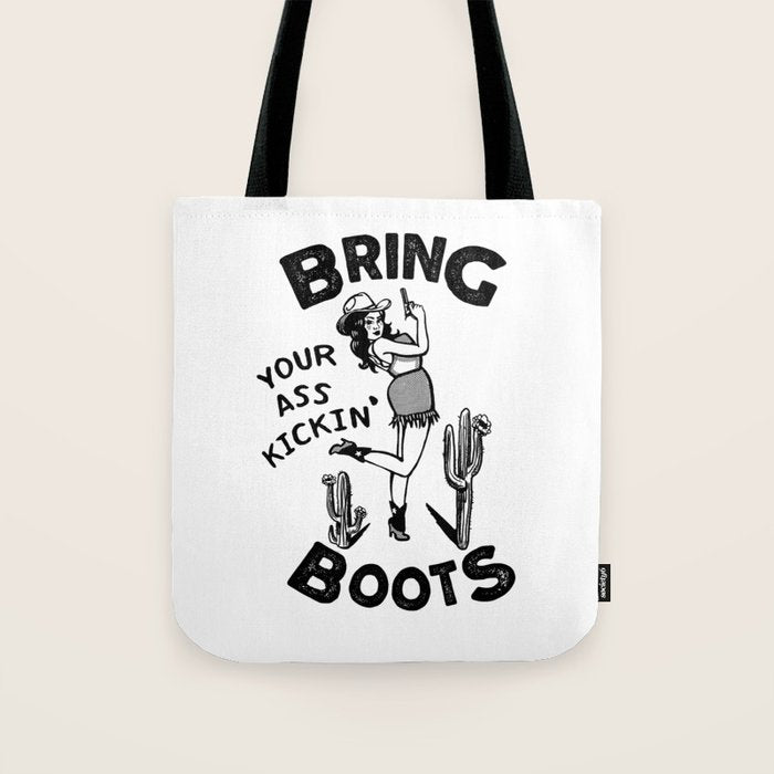 Bring Your Ass Kicking Boots! Cool Retro Cowgirl Gift Idea For Women Tote Bag Gallery Image 1