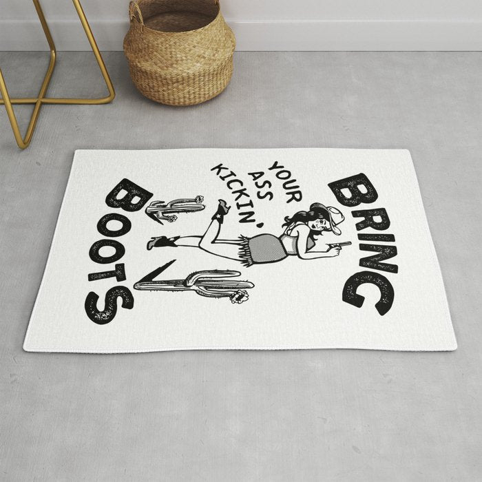 Bring Your Ass Kicking Boots! Cool Retro Cowgirl Gift Idea For Women Rug Gallery Image 1