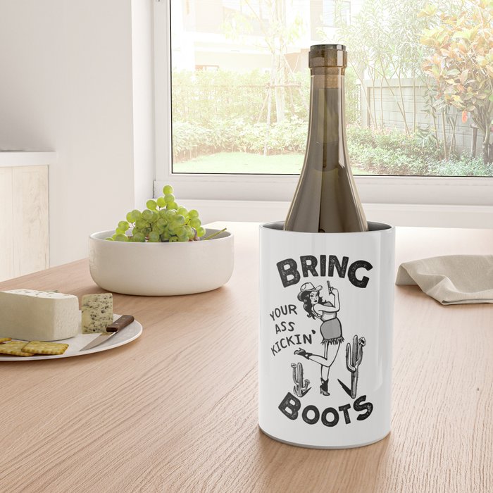 Bring Your Ass Kicking Boots! Cool Retro Cowgirl Gift Idea For Women Wine Chiller Gallery Image 4