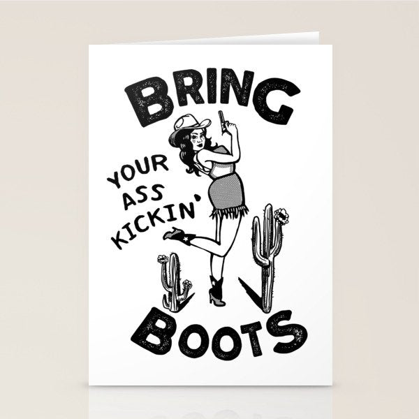 Bring Your Ass Kicking Boots! Cool Retro Cowgirl Gift Idea For Women Stationery Card Gallery Image 2
