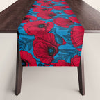 Red poppy garden on blue Table Runner Gallery Image 1