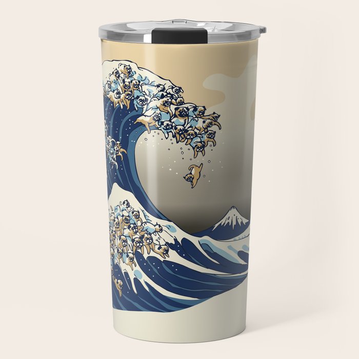 The Great Wave of Pugs Vanilla Sky Travel Mug Gallery Image 1