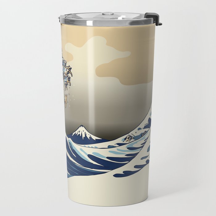 The Great Wave of Pugs Vanilla Sky Travel Mug Gallery Image 2