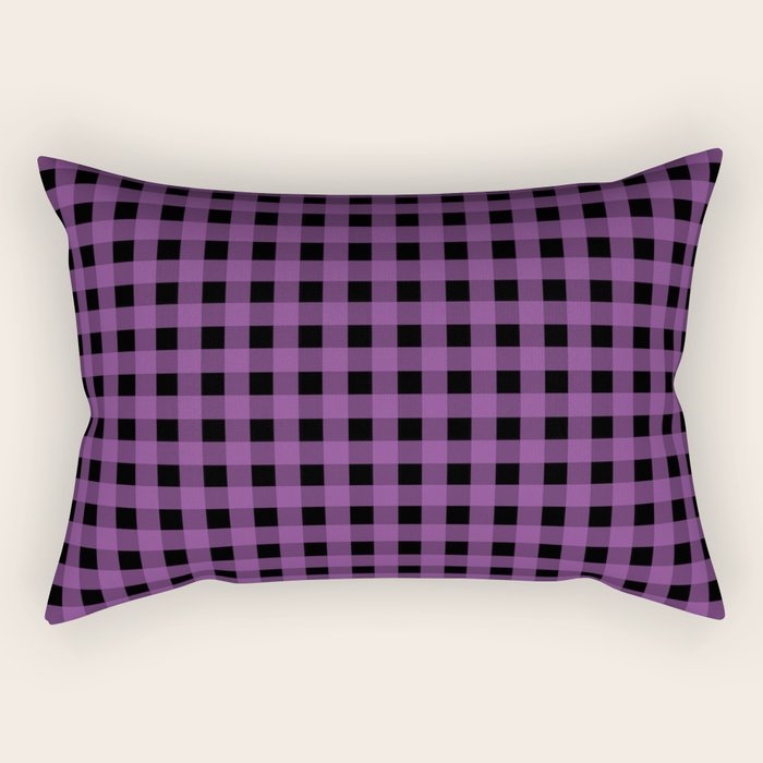 Halloween Gingham Check Pattern in Purple and Black Rectangular Pillow Gallery Image 2