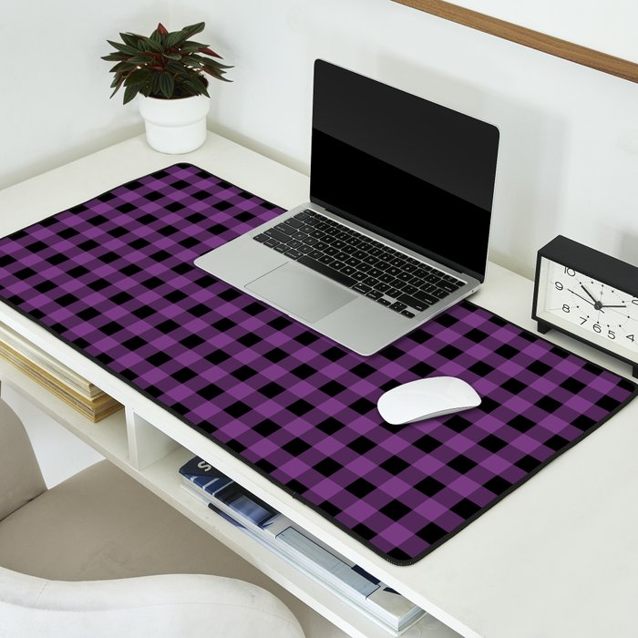 Halloween Gingham Check Pattern in Purple and Black Desk Mat Gallery Image 2