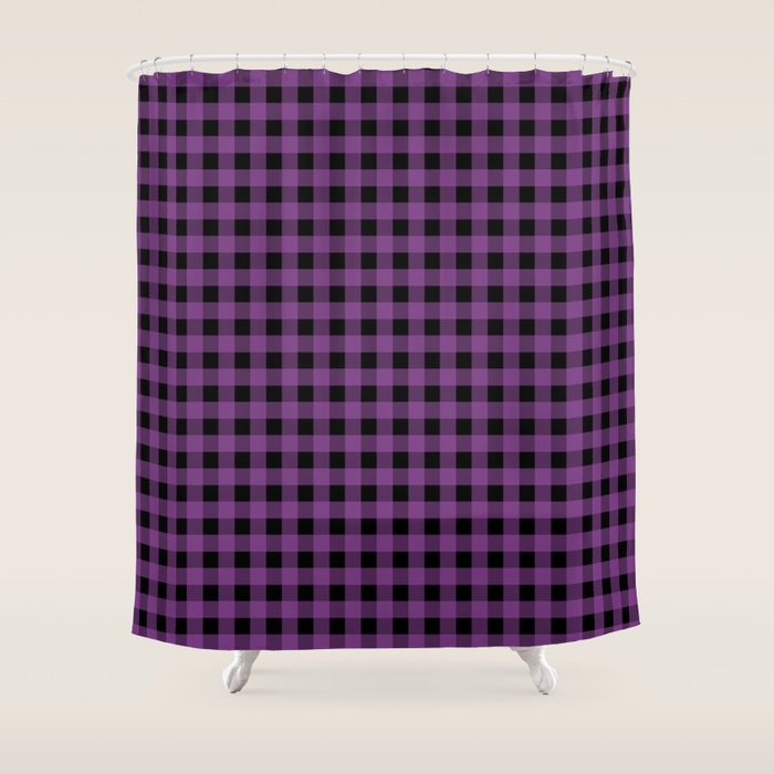 Halloween Gingham Check Pattern in Purple and Black Shower Curtain Gallery Image 1