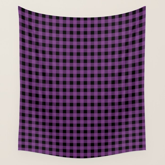 Halloween Gingham Check Pattern in Purple and Black Wall Tapestry Gallery Image 4