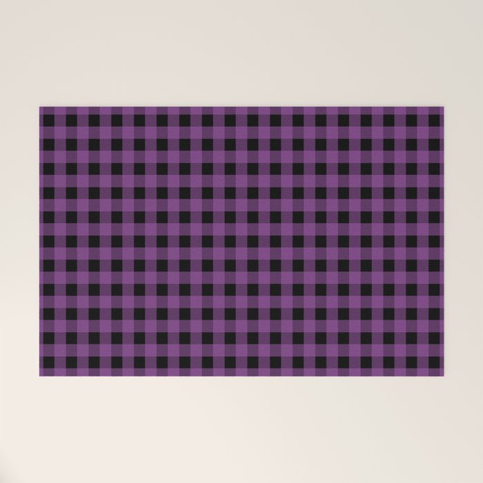 Halloween Gingham Check Pattern in Purple and Black Welcome Mat Gallery Image 1