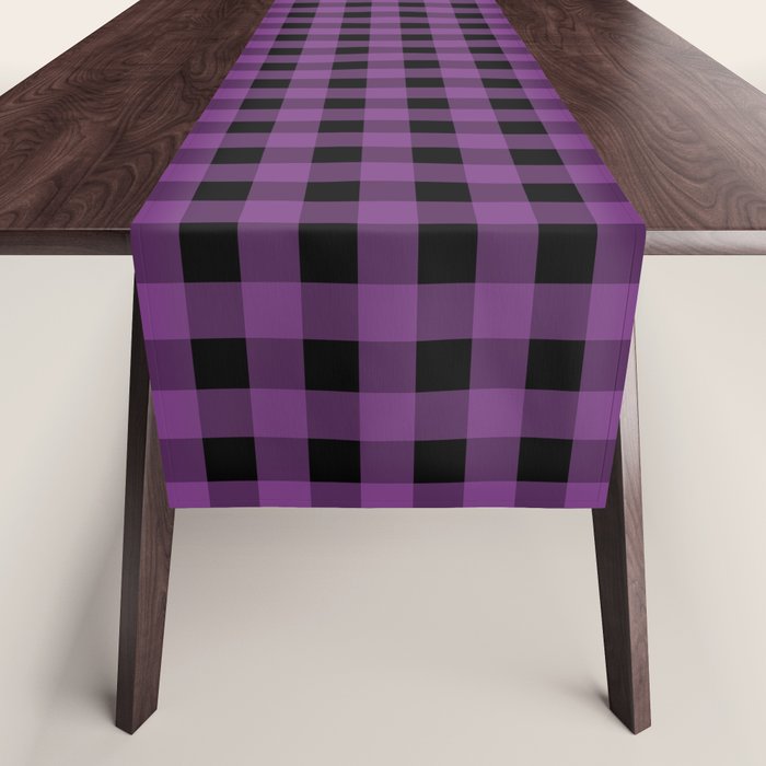 Halloween Gingham Check Pattern in Purple and Black Table Runner Gallery Image 1