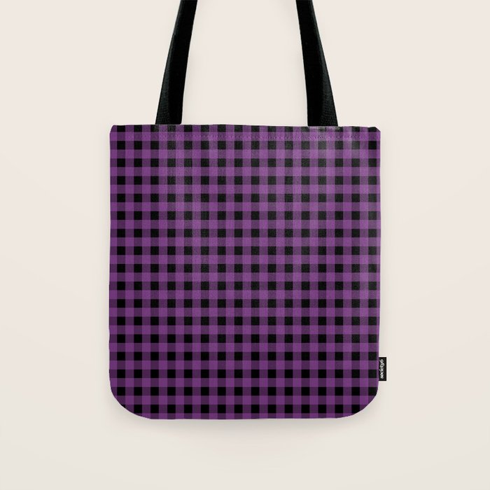 Halloween Gingham Check Pattern in Purple and Black Tote Bag Gallery Image 1