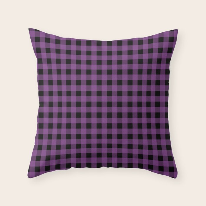 Halloween Gingham Check Pattern in Purple and Black Throw Pillow Gallery Image 6