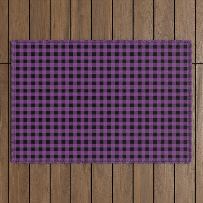 Halloween Gingham Check Pattern in Purple and Black Outdoor Rug Gallery Image 1
