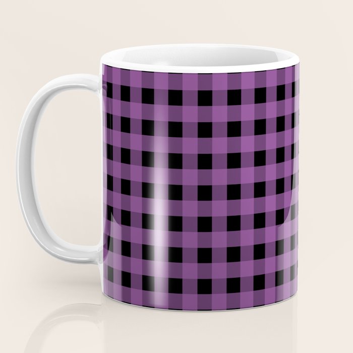 Halloween Gingham Check Pattern in Purple and Black Coffee Mug Gallery Image 3