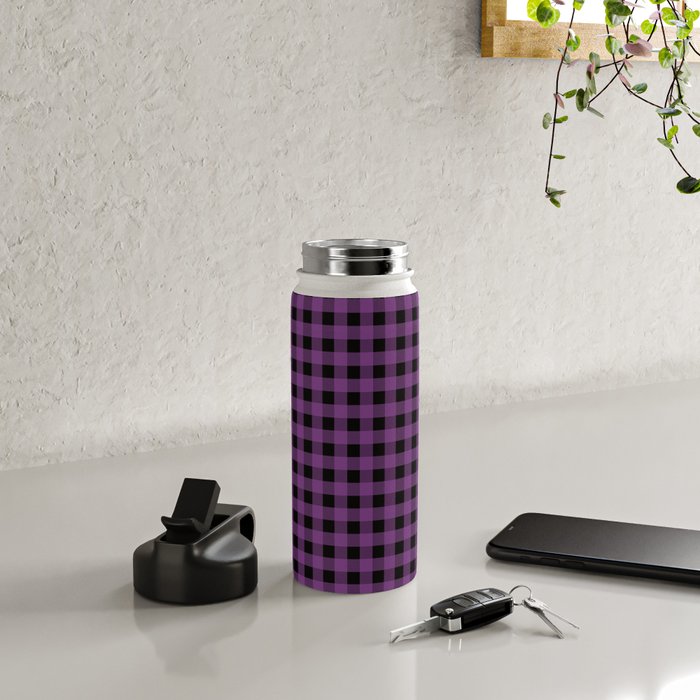 Halloween Gingham Check Pattern in Purple and Black Water Bottle Gallery Image 4