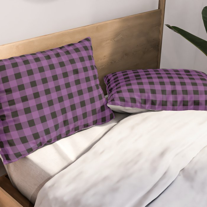 Halloween Gingham Check Pattern in Purple and Black Pillow Sham Gallery Image 2
